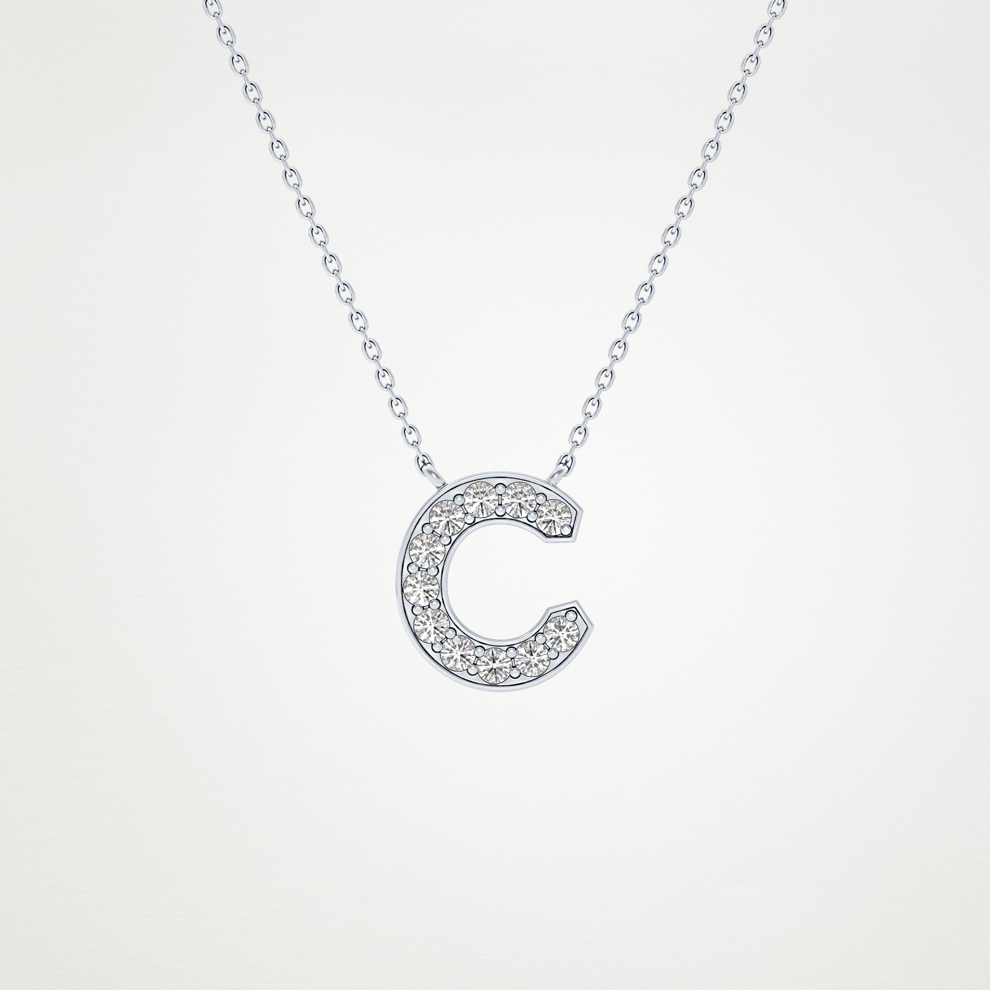 0.24 TCW Round Lab Grown Diamond C Initial Pendant Necklace