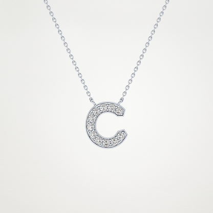 0.24 TCW Round Lab Grown Diamond C Initial Pendant Necklace