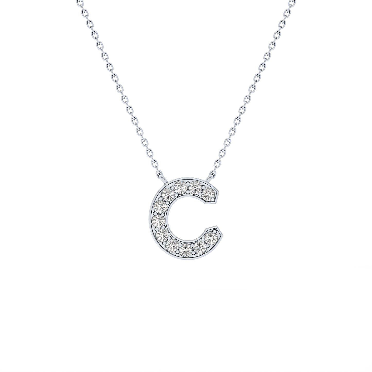 0.24 TCW Round Lab Grown Diamond C Initial Pendant Necklace