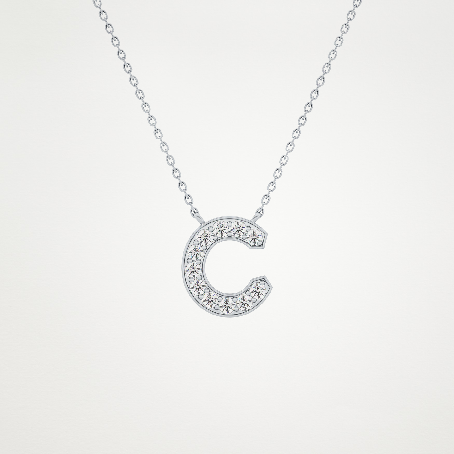 0.24 TCW Round Lab Grown Diamond C Initial Pendant Necklace