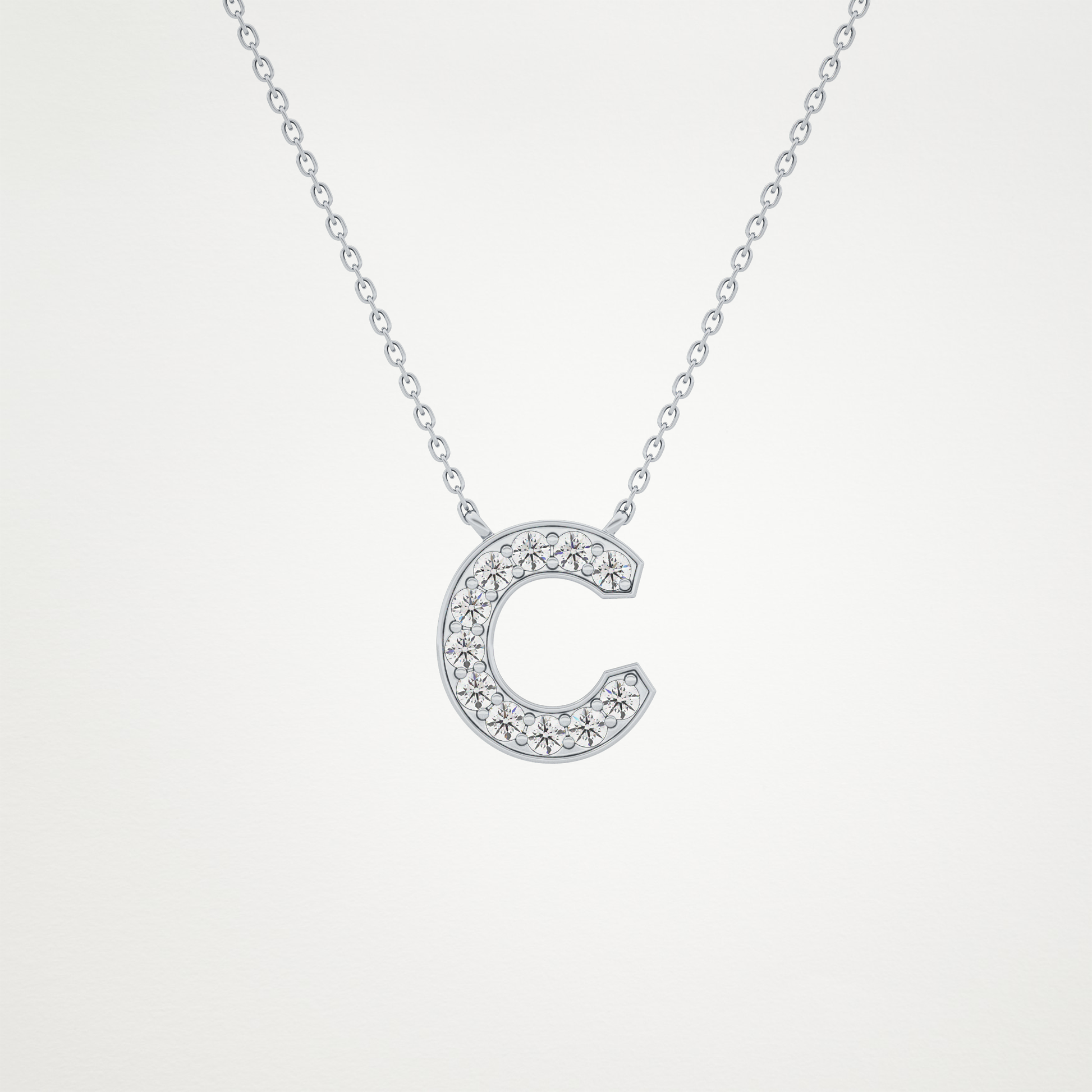 0.24 TCW Round Lab Grown Diamond C Initial Pendant Necklace