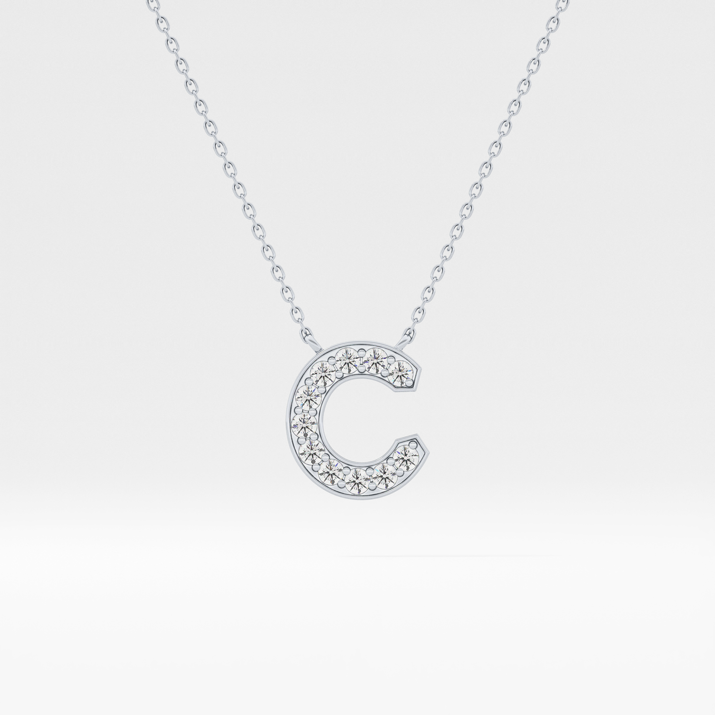 0.24 TCW Round Lab Grown Diamond C Initial Pendant Necklace