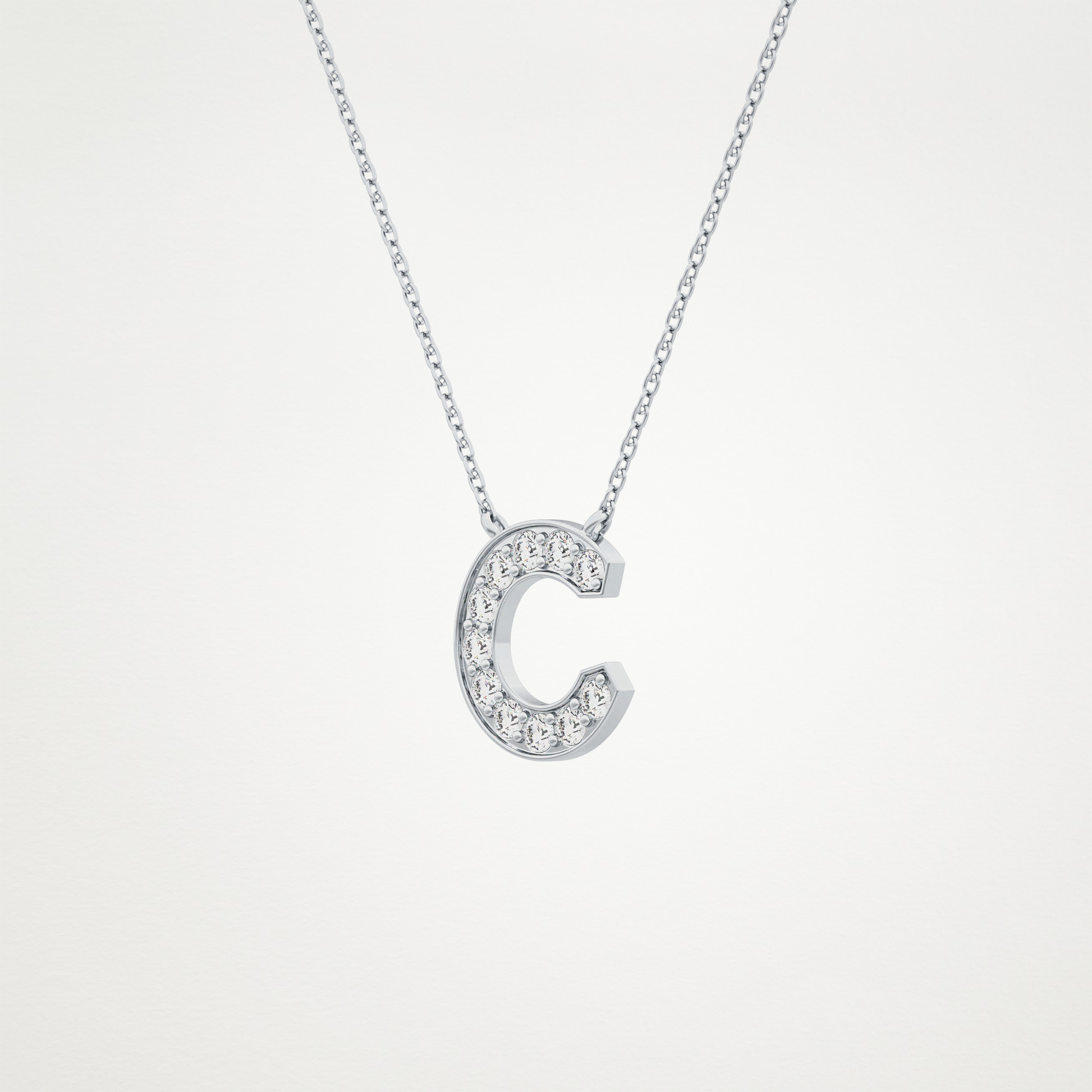 0.24 TCW Round Lab Grown Diamond C Initial Pendant Necklace