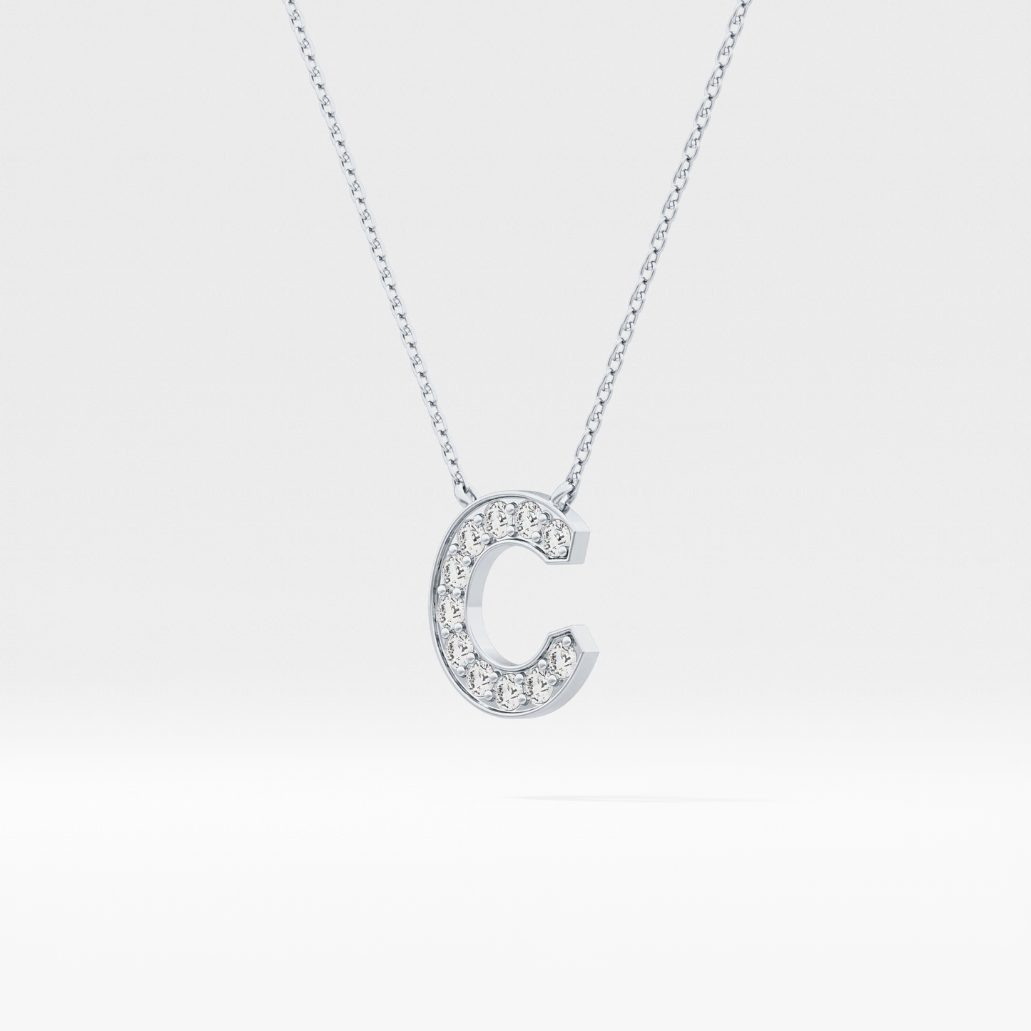 0.24 TCW Round Lab Grown Diamond C Initial Pendant Necklace