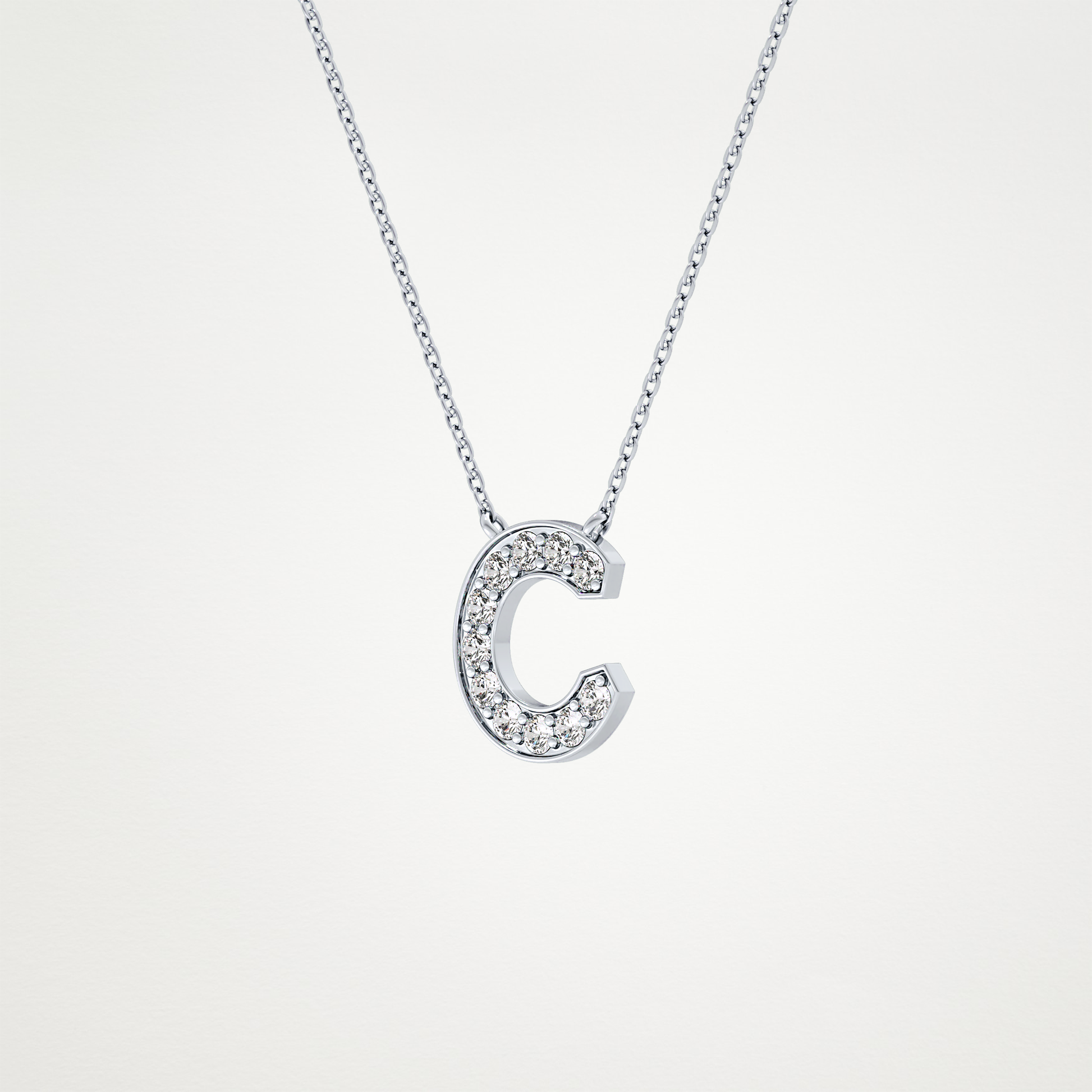 0.24 TCW Round Lab Grown Diamond C Initial Pendant Necklace