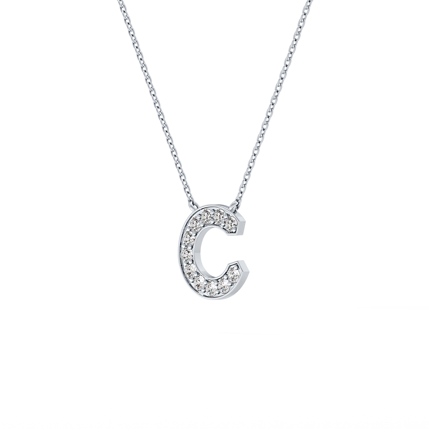 0.24 TCW Round Lab Grown Diamond C Initial Pendant Necklace