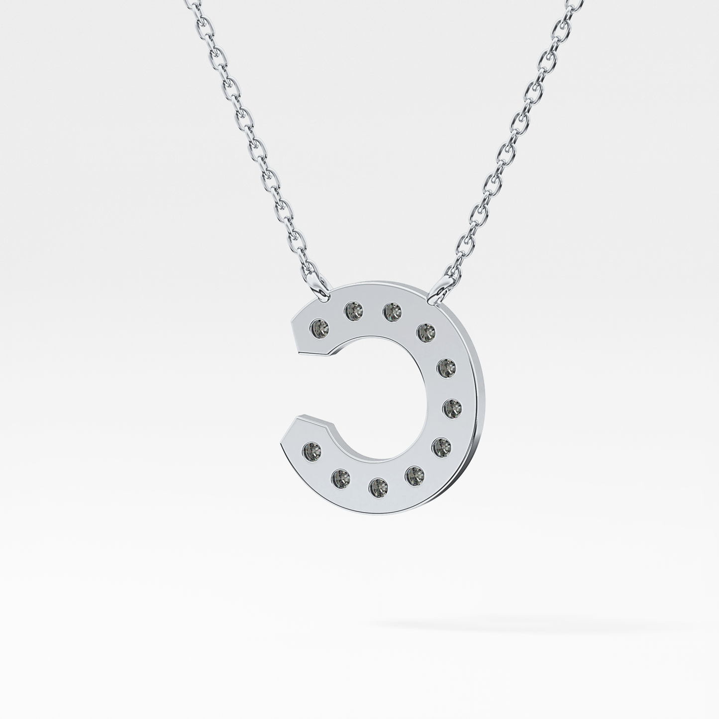 0.24 TCW Round Lab Grown Diamond C Initial Pendant Necklace