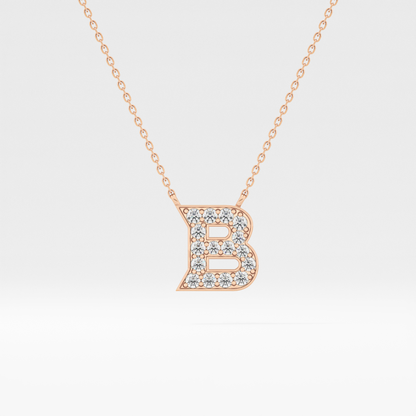 0.323 TCW Round Lab Grown Diamond B Initial Pendant Necklace