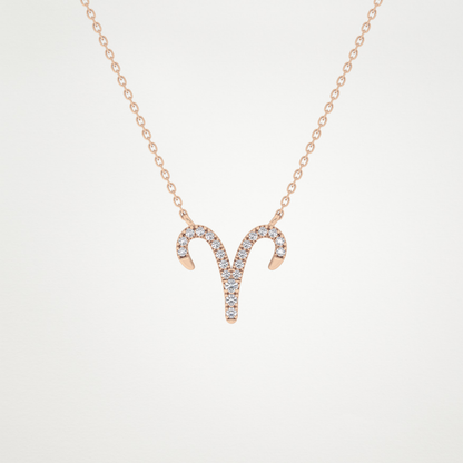 0.098 TCW Round Lab Grown Diamond Aries Zodiac Sign Necklace