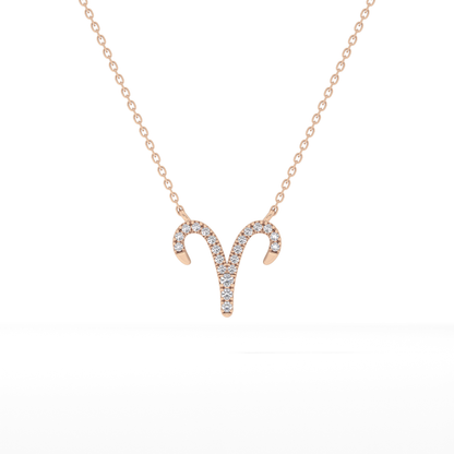 0.098 TCW Round Lab Grown Diamond Aries Zodiac Sign Necklace