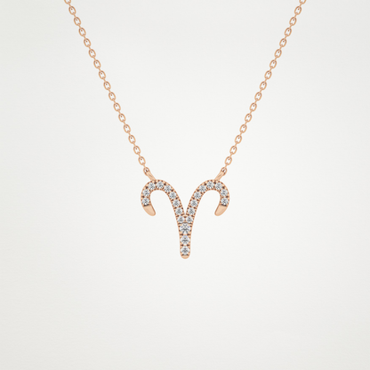 0.098 TCW Round Lab Grown Diamond Aries Zodiac Sign Necklace