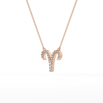 0.098 TCW Round Lab Grown Diamond Aries Zodiac Sign Necklace