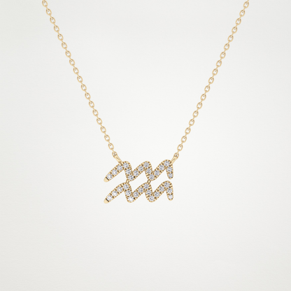 0.114 TCW Round Lab Grown Diamond Aquarius Zodiac Sign Necklace