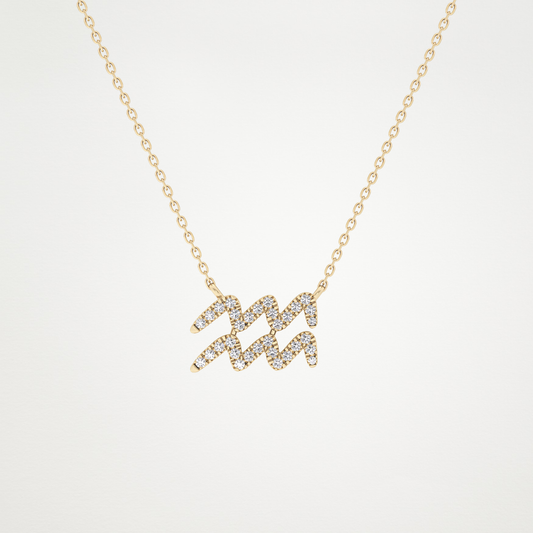 0.114 TCW Round Lab Grown Diamond Aquarius Zodiac Sign Necklace