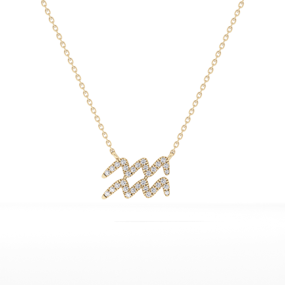 0.114 TCW Round Lab Grown Diamond Aquarius Zodiac Sign Necklace