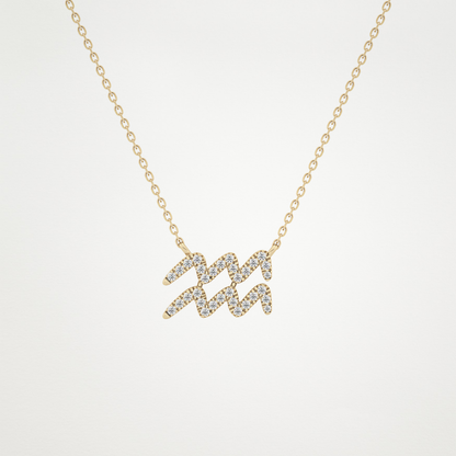 0.114 TCW Round Lab Grown Diamond Aquarius Zodiac Sign Necklace