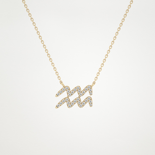 0.114 TCW Round Lab Grown Diamond Aquarius Zodiac Sign Necklace
