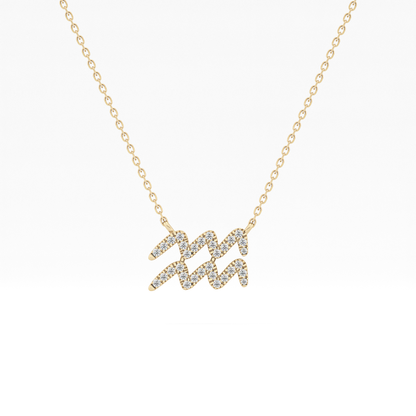 0.114 TCW Round Lab Grown Diamond Aquarius Zodiac Sign Necklace