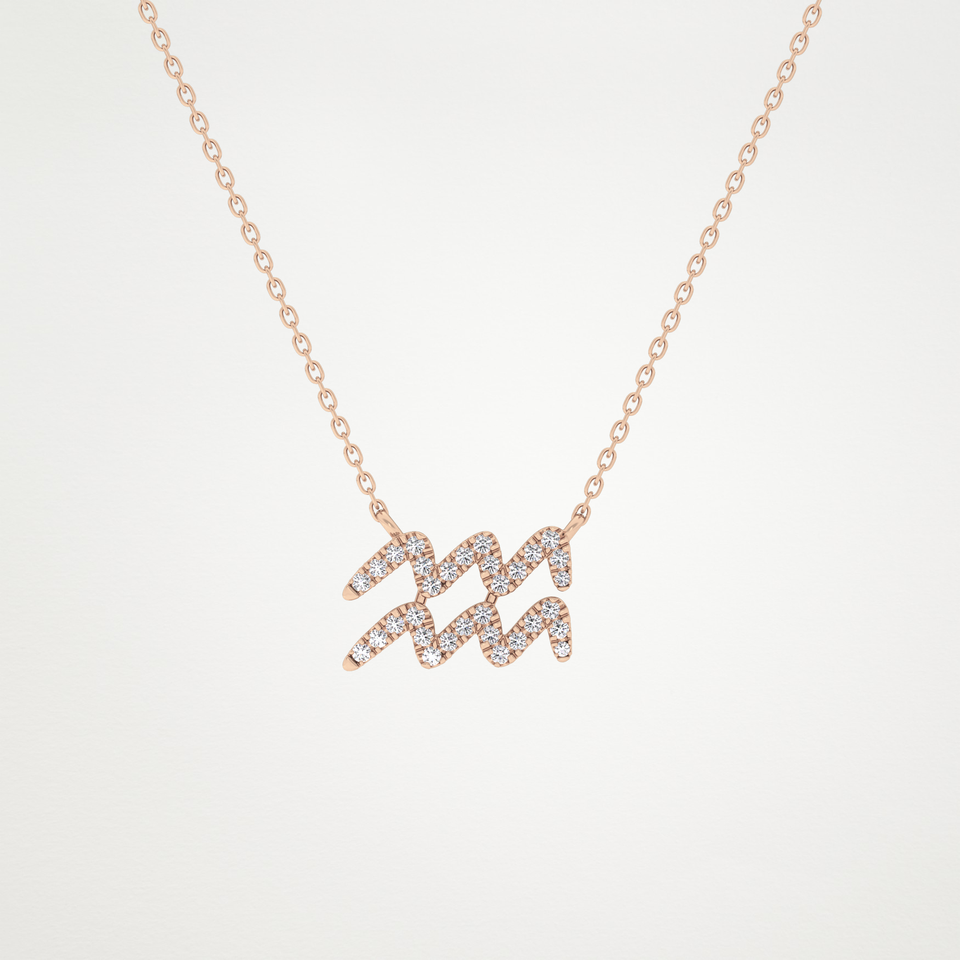 0.114 TCW Round Lab Grown Diamond Aquarius Zodiac Sign Necklace