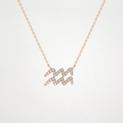 0.114 TCW Round Lab Grown Diamond Aquarius Zodiac Sign Necklace
