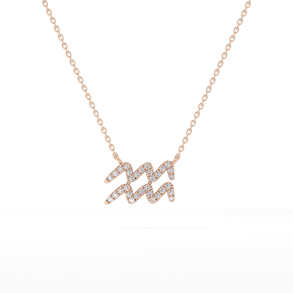 0.114 TCW Round Lab Grown Diamond Aquarius Zodiac Sign Necklace