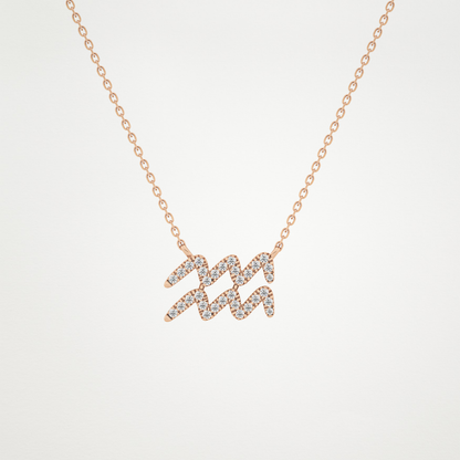 0.114 TCW Round Lab Grown Diamond Aquarius Zodiac Sign Necklace