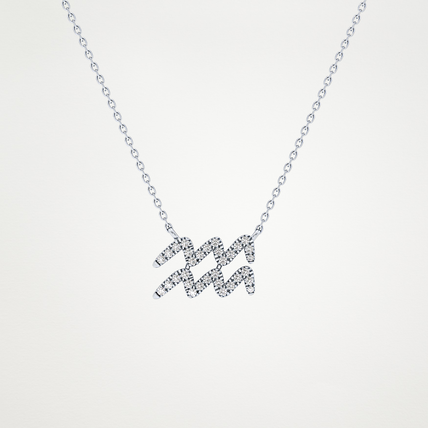 0.114 TCW Round Lab Grown Diamond Aquarius Zodiac Sign Necklace