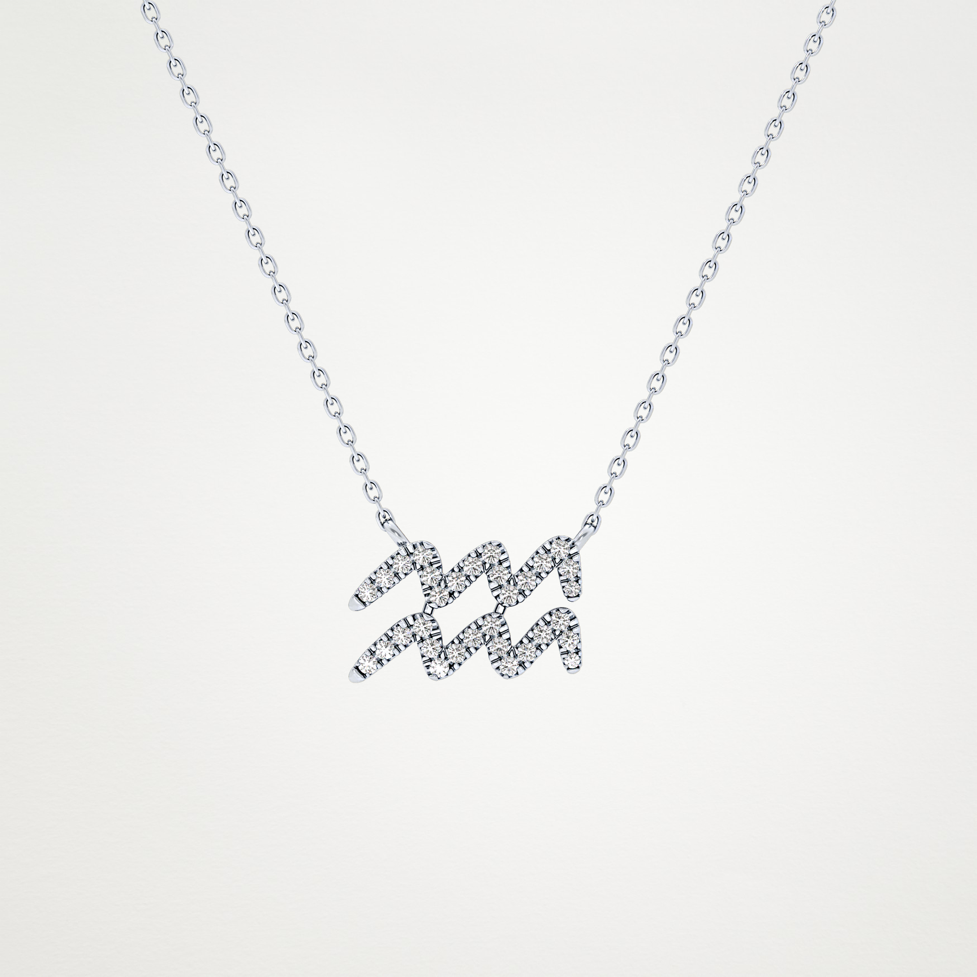 0.114 TCW Round Lab Grown Diamond Aquarius Zodiac Sign Necklace