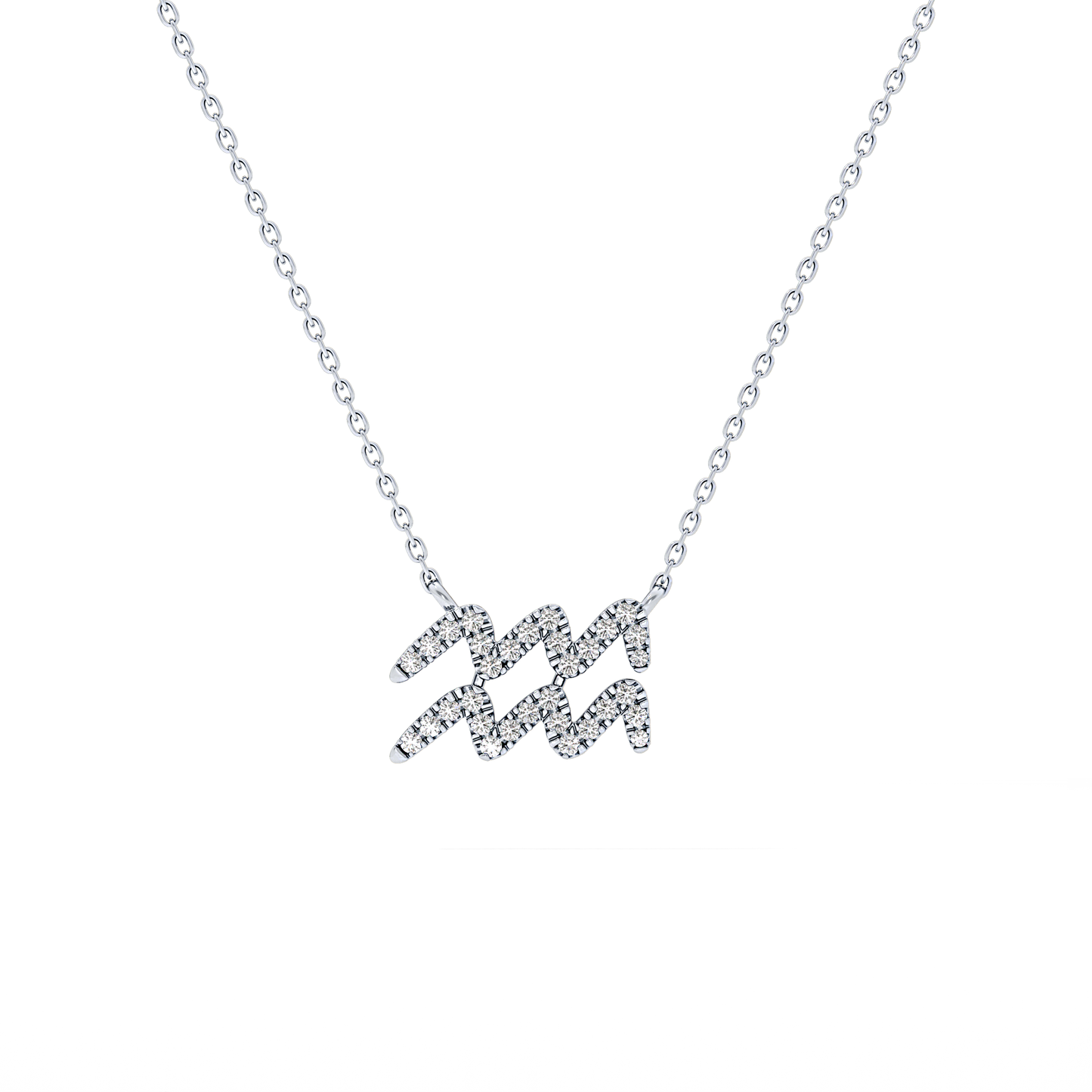 0.114 TCW Round Lab Grown Diamond Aquarius Zodiac Sign Necklace
