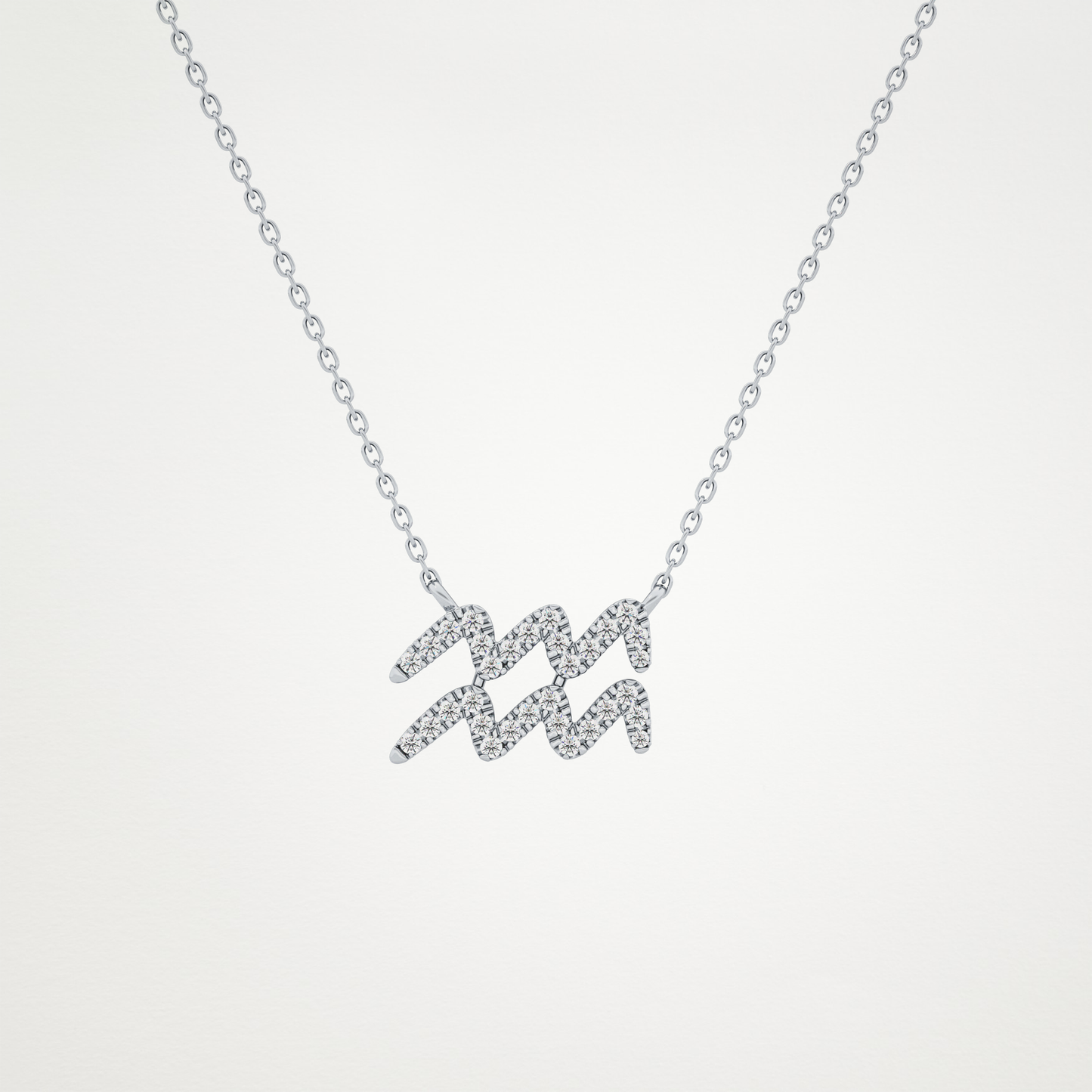 0.114 TCW Round Lab Grown Diamond Aquarius Zodiac Sign Necklace