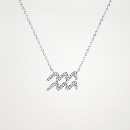 0.114 TCW Round Lab Grown Diamond Aquarius Zodiac Sign Necklace