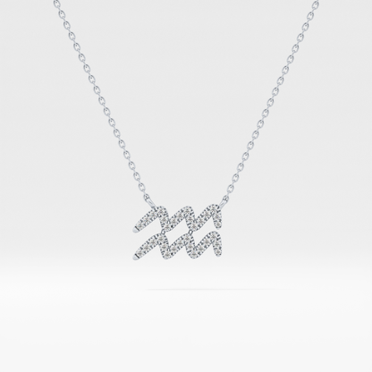 0.114 TCW Round Lab Grown Diamond Aquarius Zodiac Sign Necklace