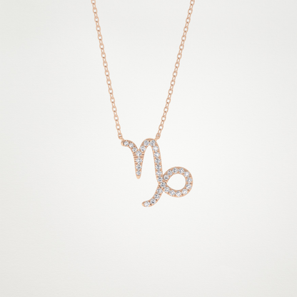 0.108 TCW Round Lab Grown Diamond Capricorn Zodiac Sign Necklace