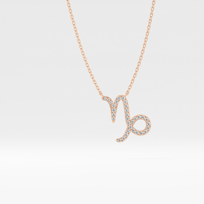 0.108 TCW Round Lab Grown Diamond Capricorn Zodiac Sign Necklace