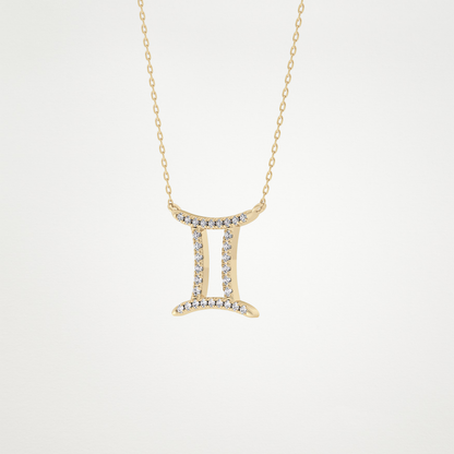 0.13 TCW Round Lab Grown Diamond Gemini Zodiac Sign Necklace