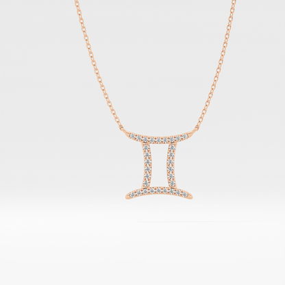 0.13 TCW Round Lab Grown Diamond Gemini Zodiac Sign Necklace