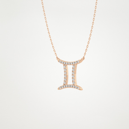 0.13 TCW Round Lab Grown Diamond Gemini Zodiac Sign Necklace
