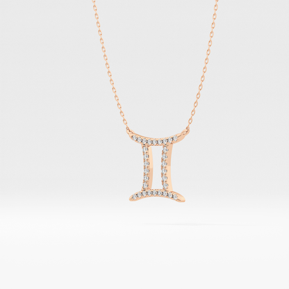 0.13 TCW Round Lab Grown Diamond Gemini Zodiac Sign Necklace