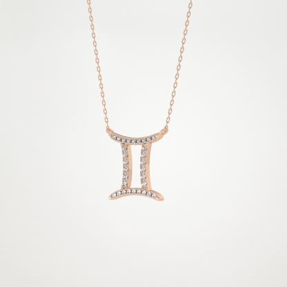 0.13 TCW Round Lab Grown Diamond Gemini Zodiac Sign Necklace