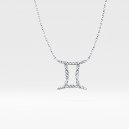 0.13 TCW Round Lab Grown Diamond Gemini Zodiac Sign Necklace