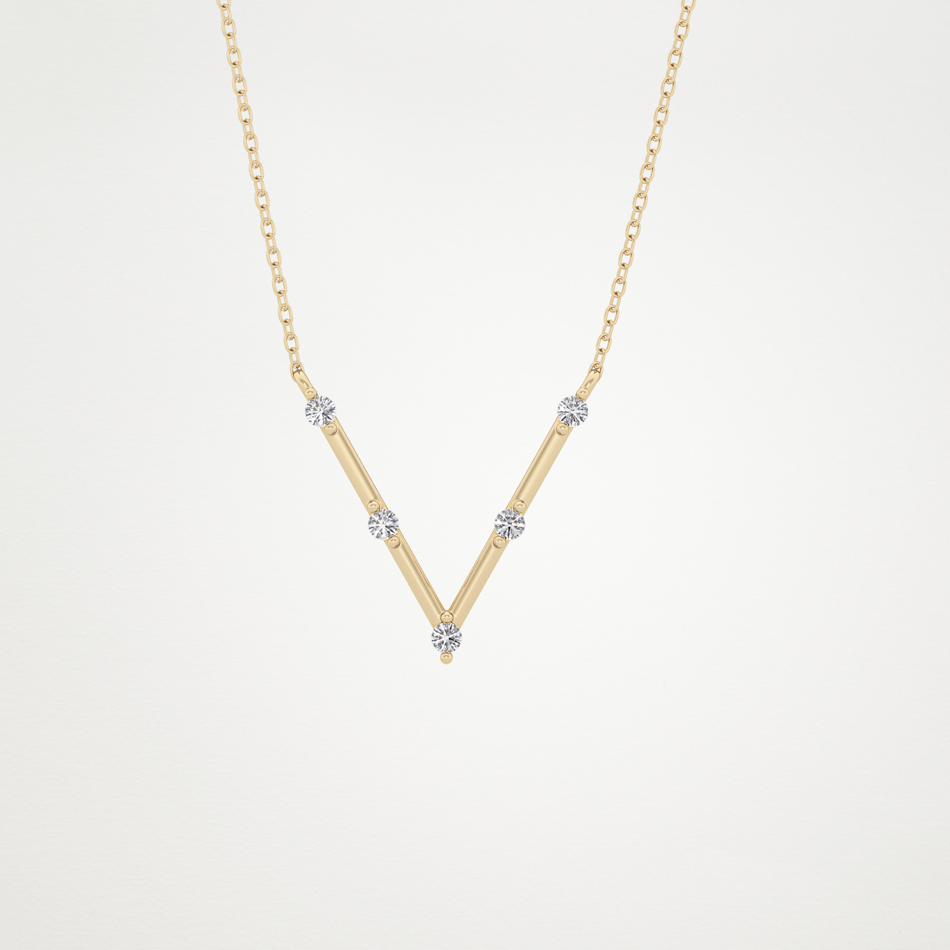 0.08 TCW Round Lab Grown Diamond V Shaped Five Stone Necklace