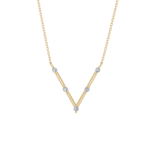 0.08 TCW Round Lab Grown Diamond V Shaped Five Stone Necklace