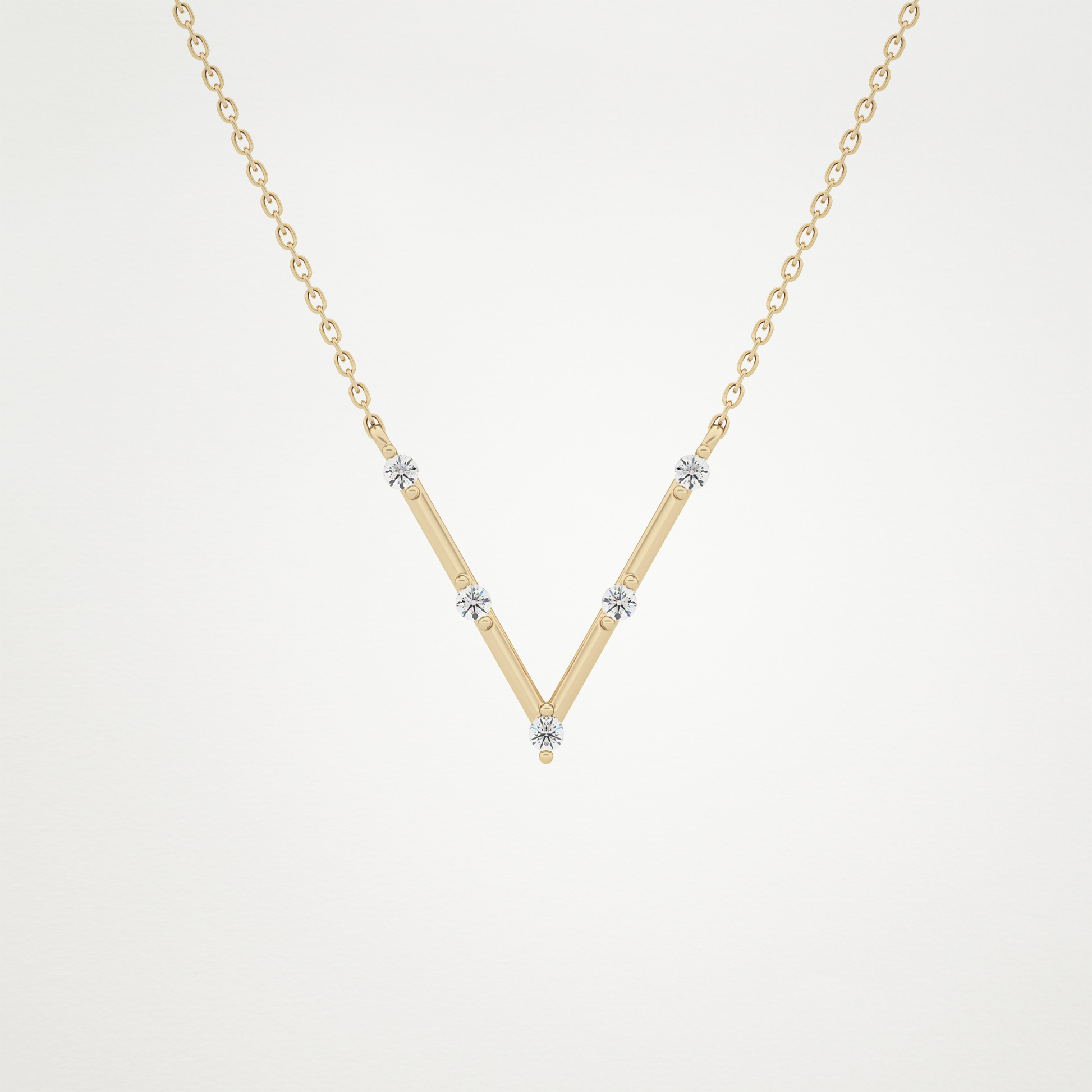 0.08 TCW Round Lab Grown Diamond V Shaped Five Stone Necklace
