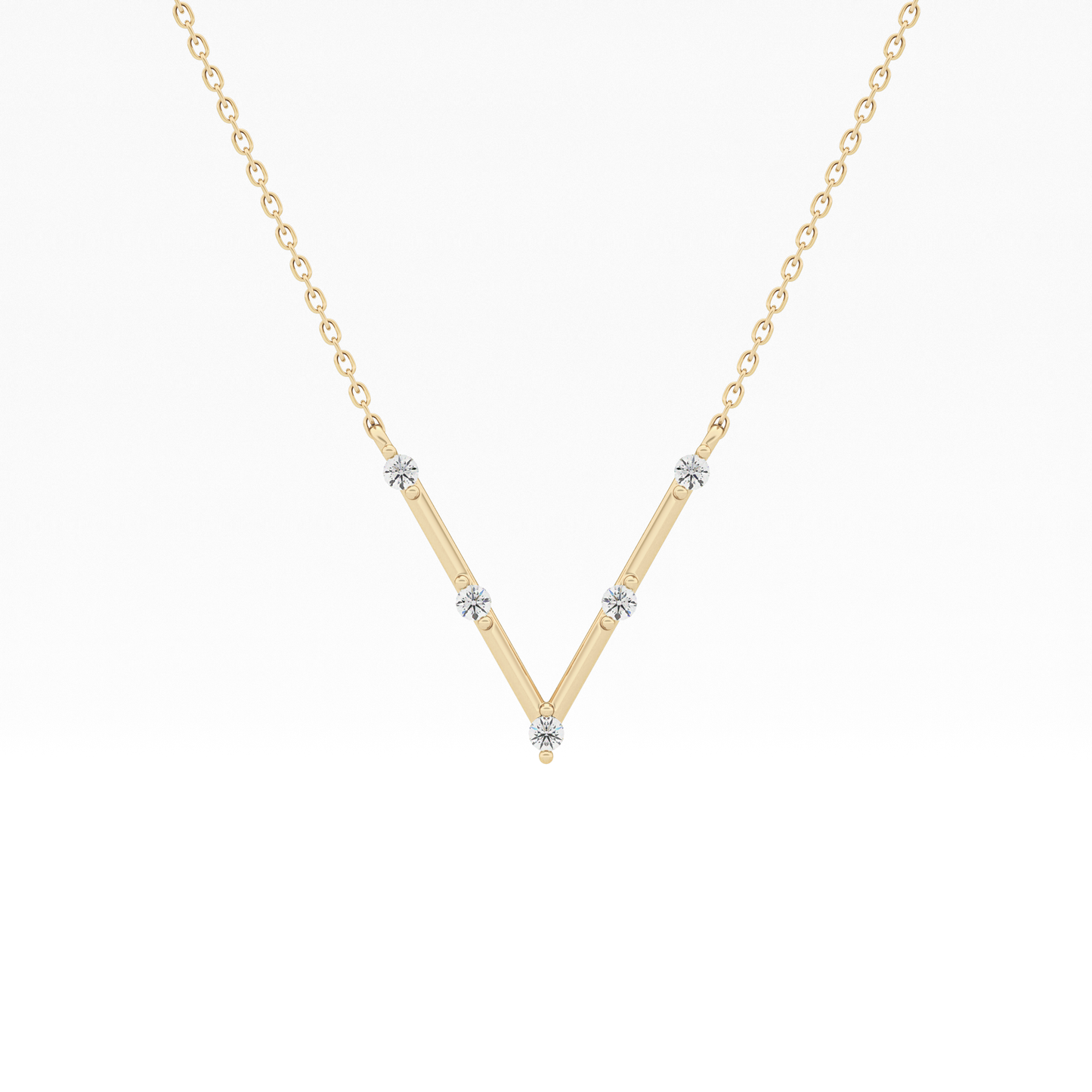 0.08 TCW Round Lab Grown Diamond V Shaped Five Stone Necklace
