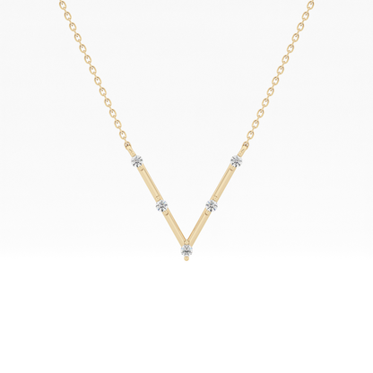 0.08 TCW Round Lab Grown Diamond V Shaped Five Stone Necklace