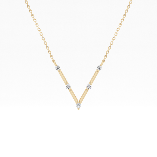0.08 TCW Round Lab Grown Diamond V Shaped Five Stone Necklace