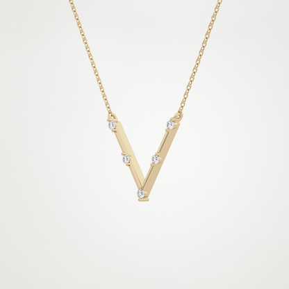 0.08 TCW Round Lab Grown Diamond V Shaped Five Stone Necklace