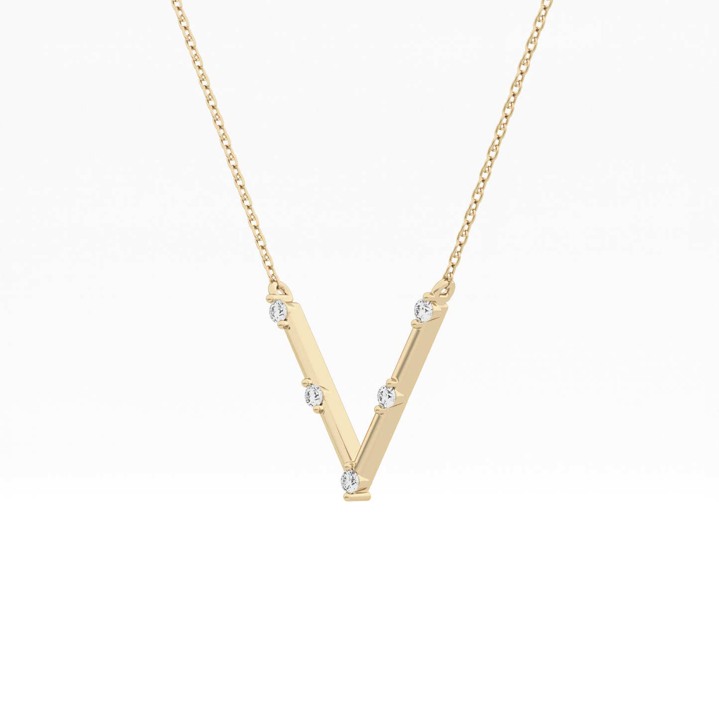 0.08 TCW Round Lab Grown Diamond V Shaped Five Stone Necklace