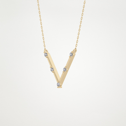 0.08 TCW Round Lab Grown Diamond V Shaped Five Stone Necklace