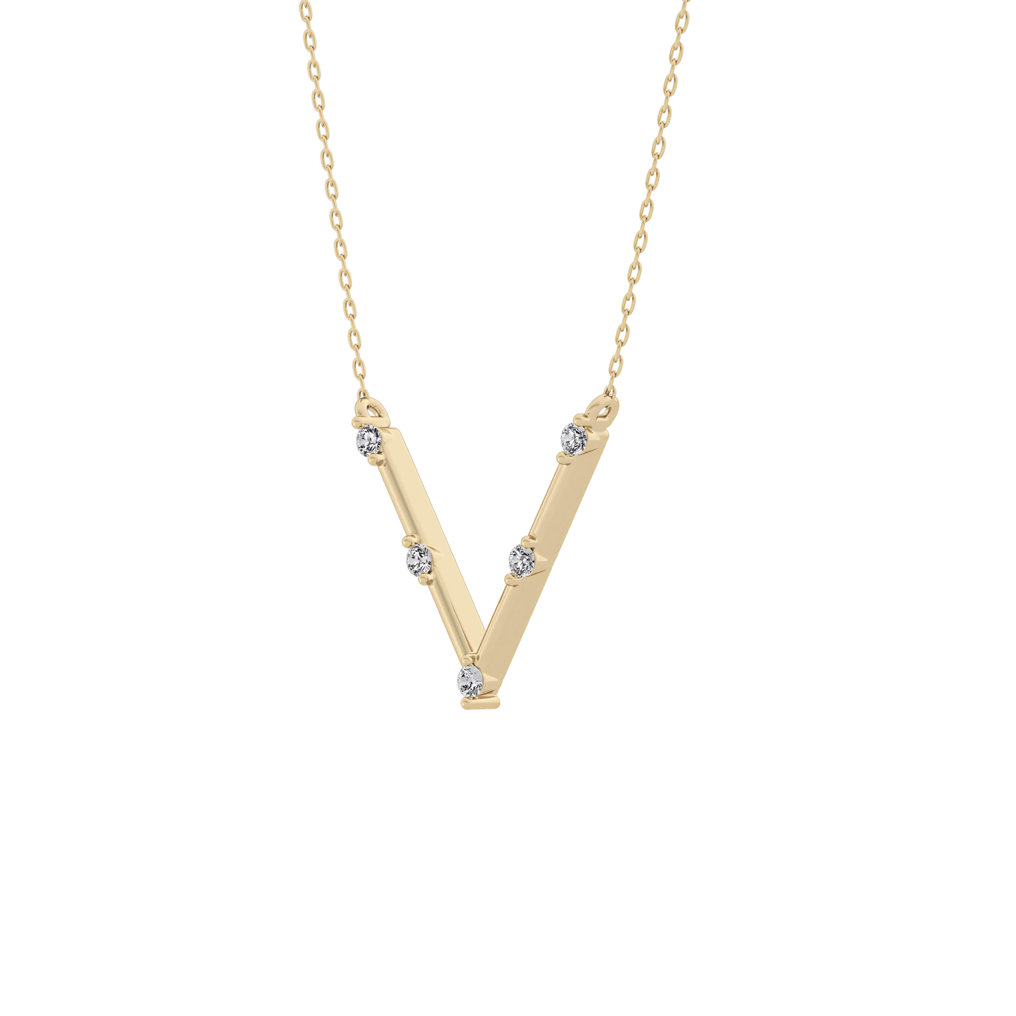 0.08 TCW Round Lab Grown Diamond V Shaped Five Stone Necklace